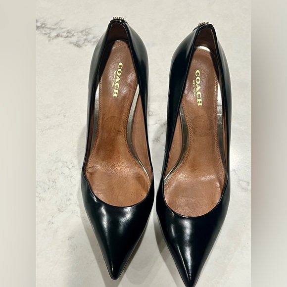 Coach Black Leather Pointed-Toe Pumps - Picture 3 of 5
